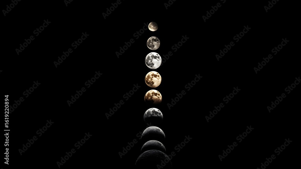 Poster lunar phases displayed in a vertical sequence.