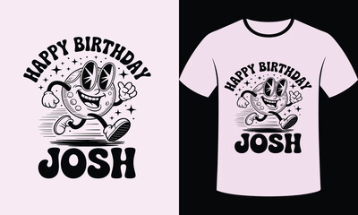 Groovy moon character celebrating birthday with name josh celebration