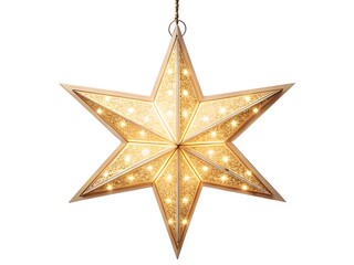 Fototapeta premium Illuminated golden six pointed star hanging decoration