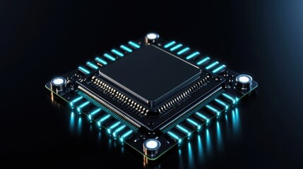 High-Tech Circuit Board with Glowing Elements and Modern Design