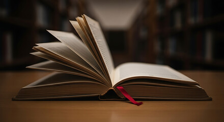 Open Book with Pages Turning in a Library Setting Discover Knowledge and Stories on 30 July