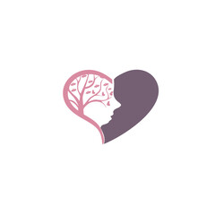 human head with heart with Tree Branches 
