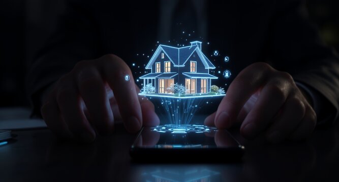 Digital Smart Home System Projected from a Mobile Phone Innovative Technology for Modern Livin - Powered by Adobe