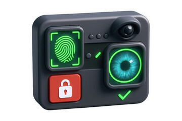 Obraz premium A sleek, high-tech interface showcasing a fingerprint sensor, eye scanner, and lock icon, emphasizing security features.