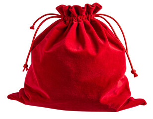  Empty Santa Sack Lying Flat with Wrinkled Fabric and Drawstring Open, Side Angle, Transparent PNG