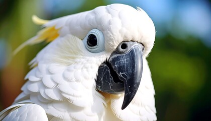 Close-up of a striking Sulphur-crested Cockatoo displaying pristine white plumage