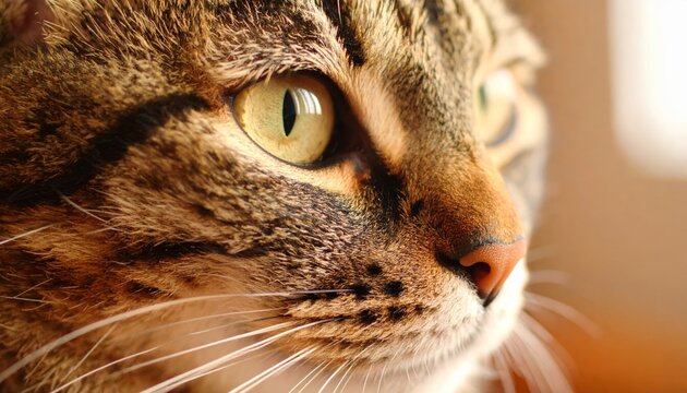 Sunlit Profile of a Tabby Cat's Golden Eye and Intense Gaze