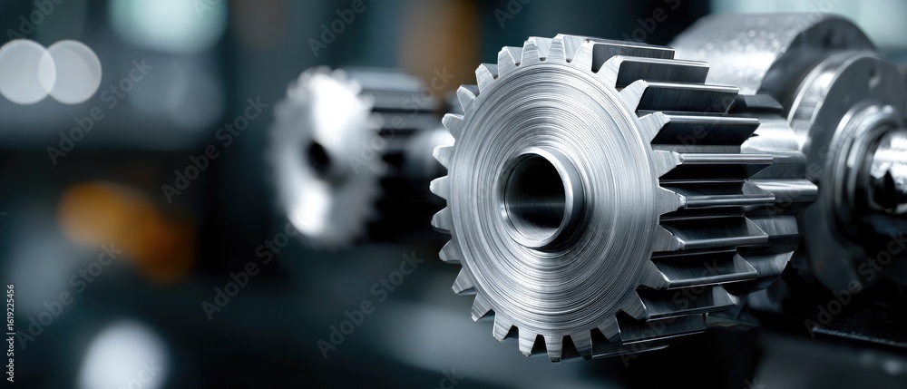 Poster metallic gears robotics rotation concept. close-up of metallic gears showcasing intricate details an