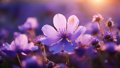 Fototapeta premium close up soft focus on delicate purple flowers forming an ethereal and dreamy ambiance filled with calm and tranquility