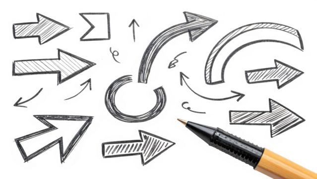 Chalk Arrows Direction Choice and Process Visual Guide Isolated On Transparent Background