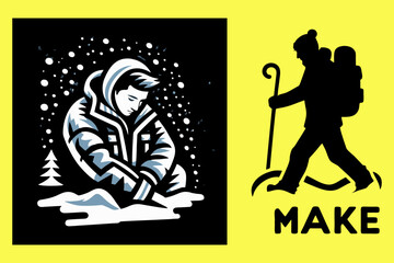 Fototapeta premium This is the Shillouet climber mascot logo, suitable for use in climbing company logo designs, sports equipment, climbing, raincoats, adventure equipment, stickers, banners, shoes, jackets, t-shirts