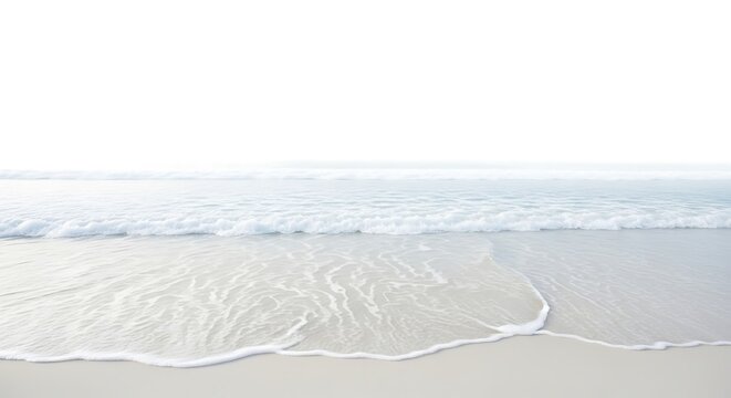 Photo of gentle wave rolls onto a sandy beach, isolated on white background - Powered by Adobe