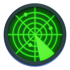 PNG 3D Green Aircraft Tracking Radar Screen Icon Isolated on a White Background