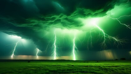 striking green lightning illuminates a stormy sky with electric energy and dramatic intensity background of green lightning strikes