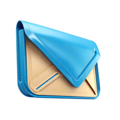 blue and white 3D envelope icon is depicted, symbolizing digital communication and email. envelope is tilted, showcasing modern and sleek design, often used in technology and messaging applications
