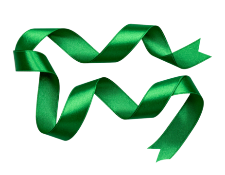 Long Green Holiday Ribbon Unraveling in Zigzag Pattern, Minimalist Style, Transparent Background PNG - Powered by Adobe
