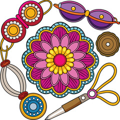 Top View of DIY Rakhi-Making Kit – Threads, Beads & Tools