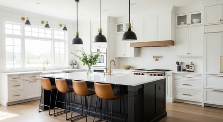 Spacious Modern Kitchen Interior with White Cabinets Large Island and Contemporary Design Ele