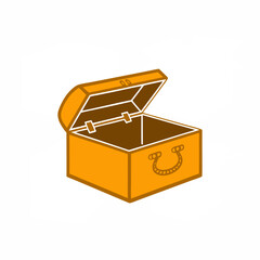 Open wooden treasure chest filled with gold coins on isolated background