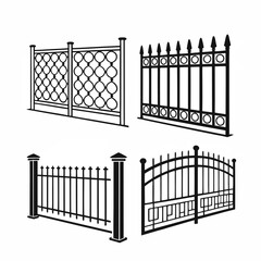 Wrought iron gate and fence set with vintage metal bars design