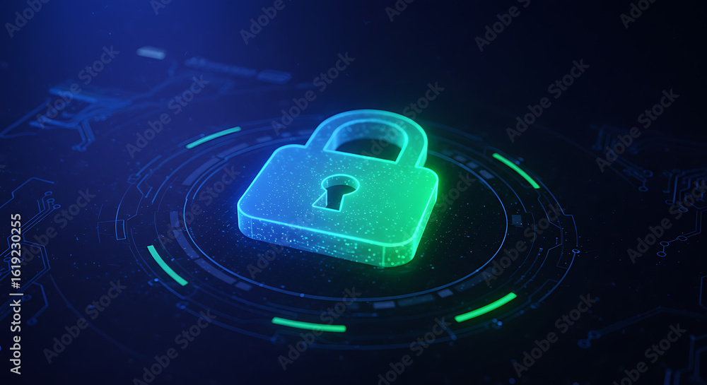 Aufkleber digital security: illuminated padlock on a futuristic circuit board, symbolizing data protection and