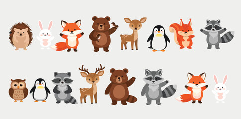 Fototapeta premium Watercolor Illustration Cute Woodland Animals in Autumn Season with Pumpkins and Leaves