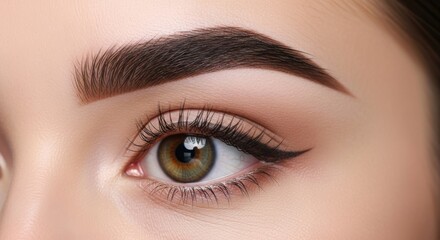 Obraz premium Closeup of Brown Eye with Eyeliner and Well-groomed Eyebrow in Natural Light