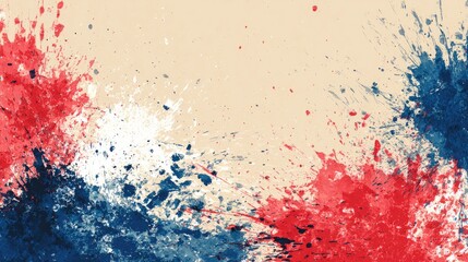 Abstract splatter art, red, white, and blue