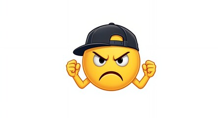Angry emoticon yellow face baseball cap fists cartoon character illustration digital art