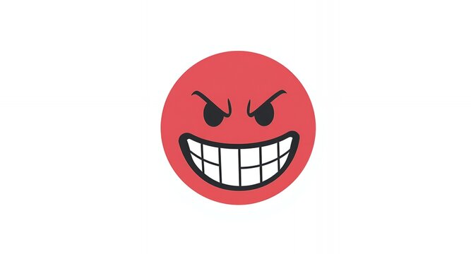 Angry Red Emoji Evil Grin Mean Face Cartoon Expression Vector Illustration - Powered by Adobe