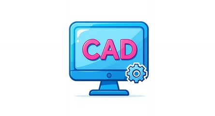 Computer screen displaying CAD design software with gear icon