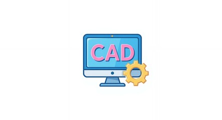 Computer screen displaying CAD software with gear icon