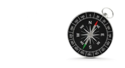 Black and Silver Compass with Red and Green Accents on White Background