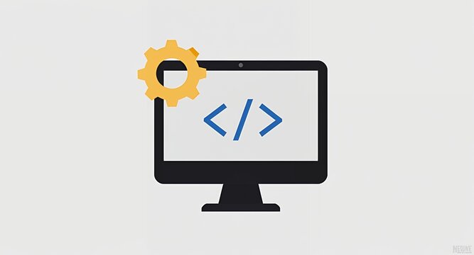 Computer screen with code and gear software development concept