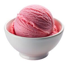 Pink ice cream scoop in a bowl isolated on transparent background