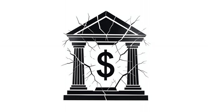 Cracked Financial Institution Symbol with Dollar Sign Illustration