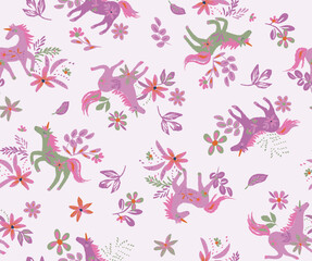 Beautiful horse and flowers seamless pattern