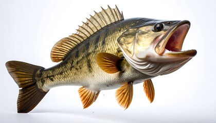 Detailed close up of a fish featuring its unique scales and vibrant fins on a white background