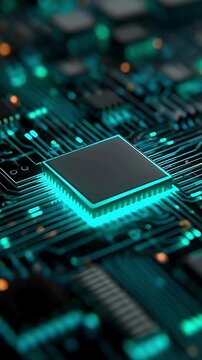 Futuristic Microchip on Circuit Board &ndash; Glowing Tech Animation