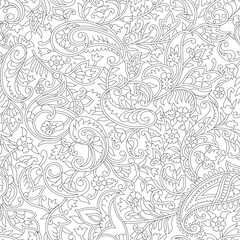 black and white paisley seamless pattern on white background
