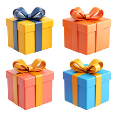 Gift Boxes Variety Isolated On White Background: A collection of vividly colored gift boxes, adorned with elegant ribbon bows, each box exudes a sense of anticipation and festive delight.