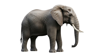 Fototapeta premium A large African elephant standing in a full shot, isolated against a white background.