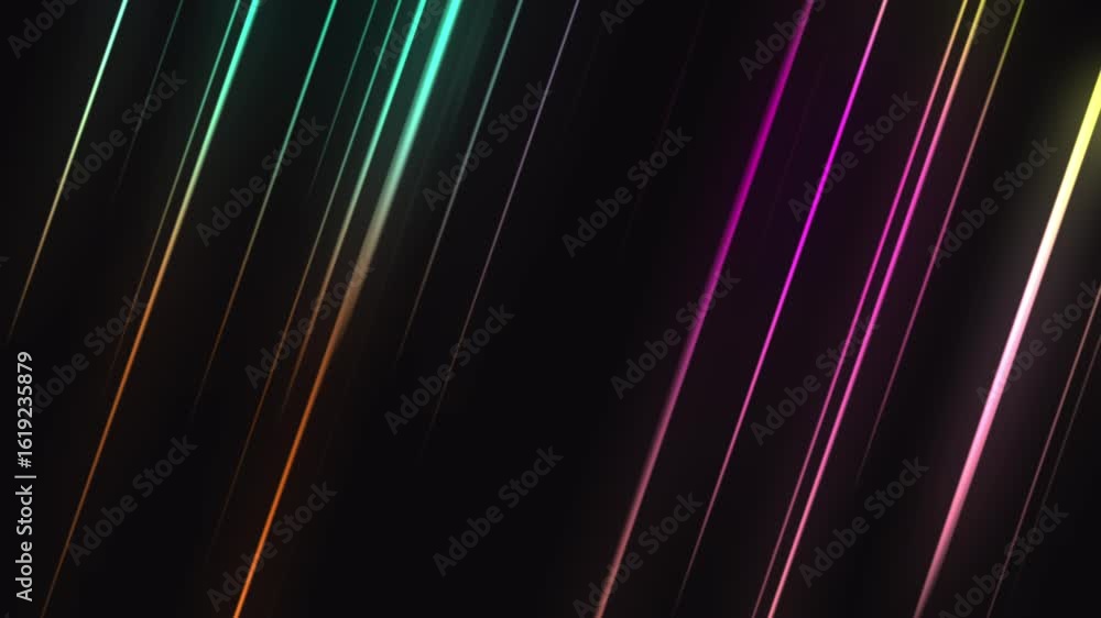 Poster a black background with diagonal lines of various bright colors move rapidly across the screen