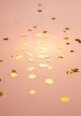 Elegant celebration with golden confetti on a soft pink backdrop for festive moments