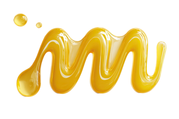 Golden honey drips forming a flowing "M" shape