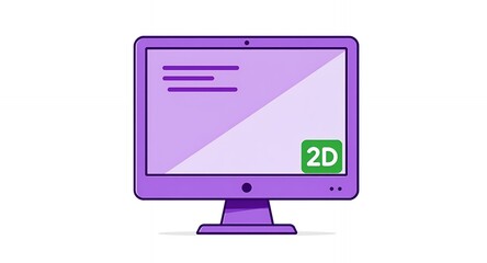 Purple Computer Monitor Displaying 2D Graphics Illustration