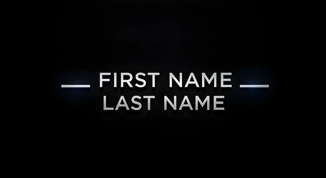 First name and last name text in white against a black background with horizontal lines on each side