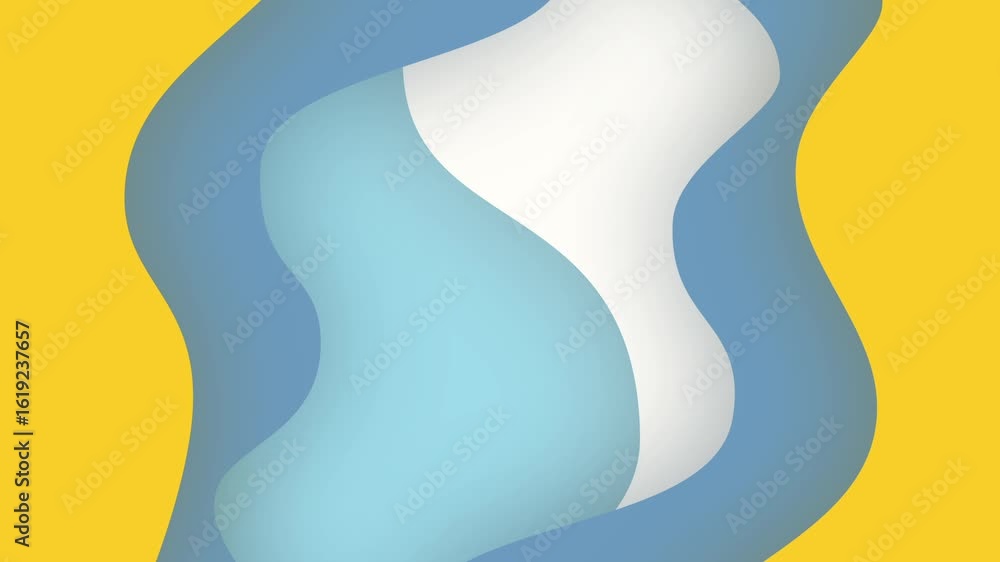 Poster animated abstract background with blue and yellow shapes moving and overlapping