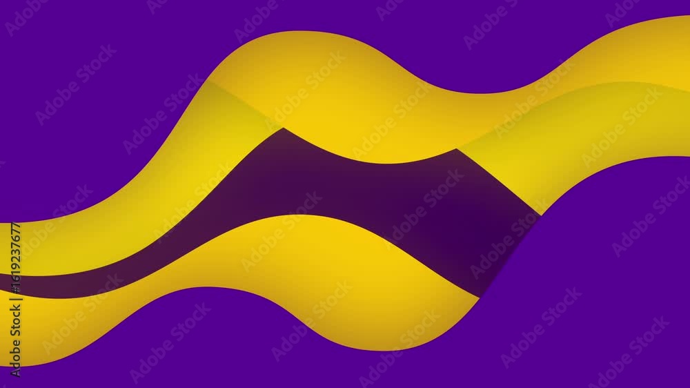 Poster a simple animation of a yellow wave flowing on a purple background. the wave is 3d and has a soft, g