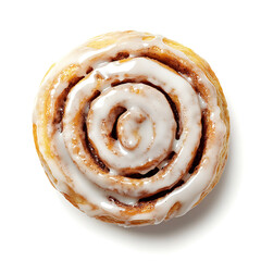 Fototapeta premium Glazed Cinnamon Roll with Swirled Icing on White Background